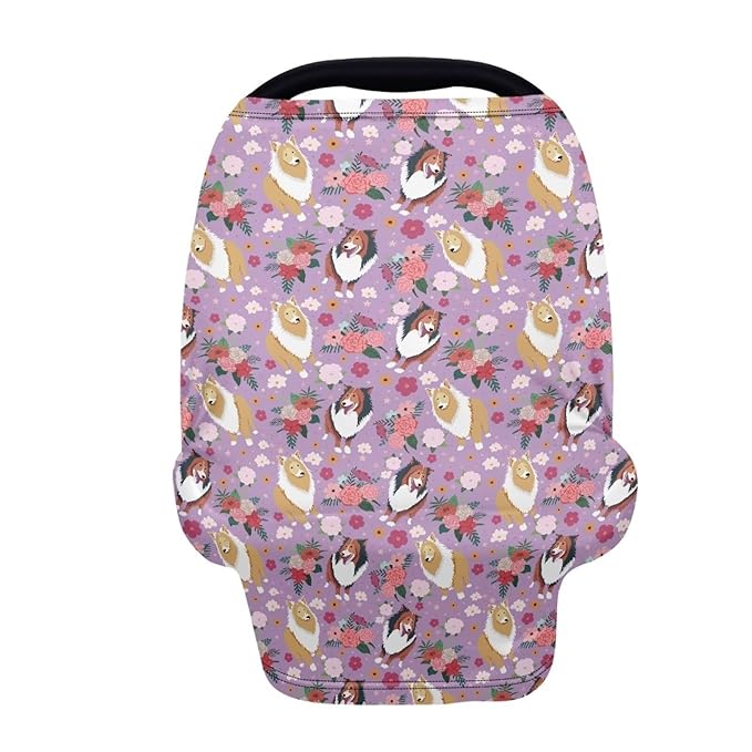 AFPANQZ Flower Dog Pattern Baby Car Seat Cover Stretchy Nursing Breastfeeding Covers Shopping Cart High Chair Stroller Covers Infinity Scarf Sunshade Car Seat Canopies