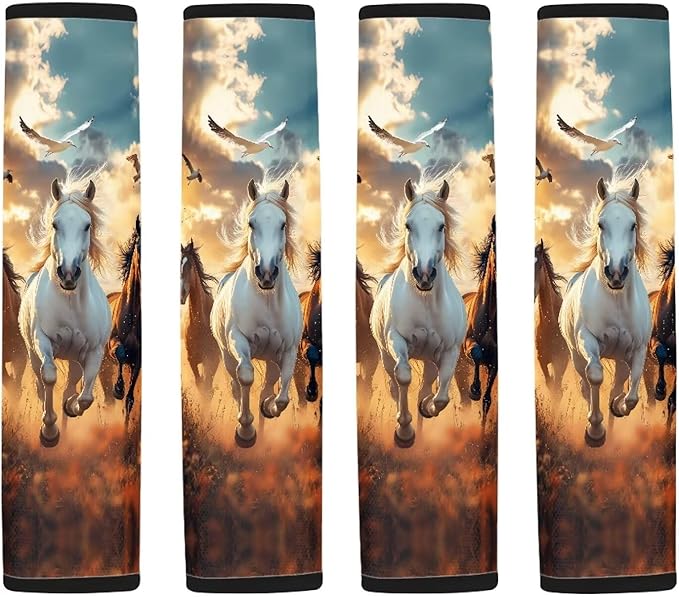 Car Seat Belt Cover Pad,Running Horse Print Soft Comfortable Shoulder Seatbelt Pads Cushions for Adults and Children Standard Size Car Interior Decor
