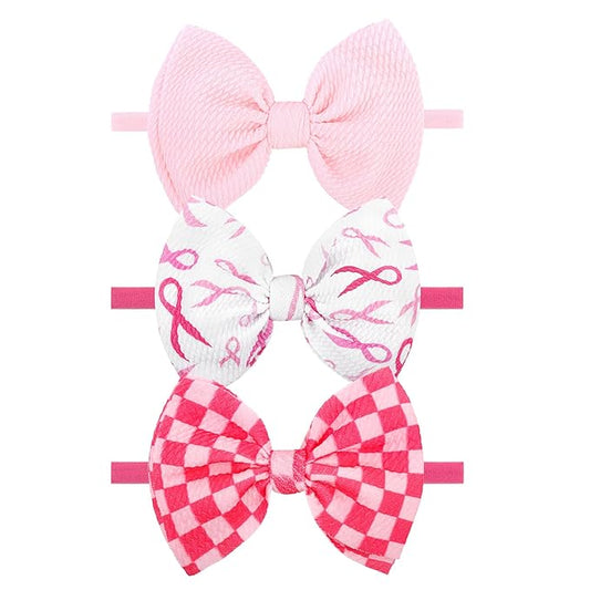 YanJie 3PCS 4.5’’ Breast Cancer Awareness Bows for Baby Girls Pink Headbands Checkered Headband Cancer Awareness Items Hair Accessories for Newborns