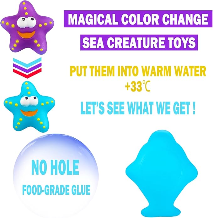 9 Packs Color Changing No Hole Bath Toys for Kids Toddlers Baby, Color Change Water Table Toys Sea Creatures Ocean Animal Bathtub Toys with Drying Bag