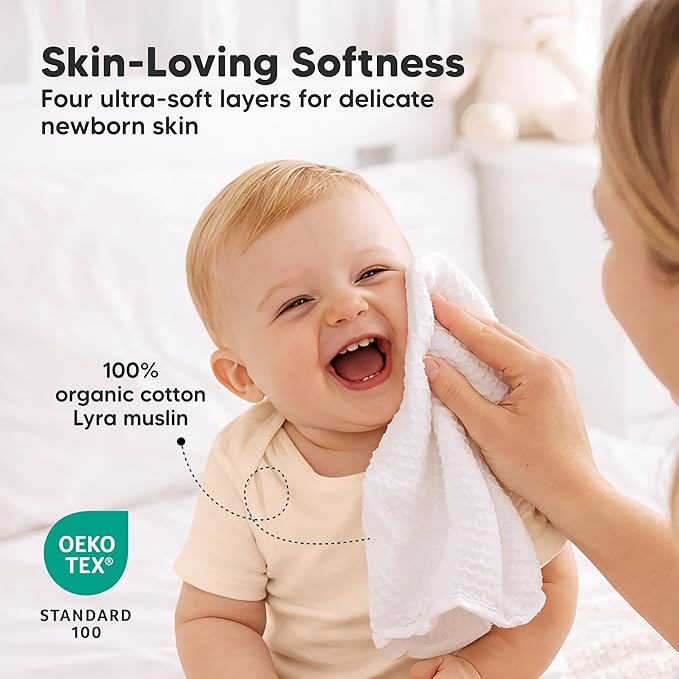 10-Pack Muslin Baby Washcloths for Newborn – 12x12" Soft Absorbent Organic Cotton Muslin Wash Cloths for Babies Girl, Boy, Infant, Toddlers, Kids Face Towel,Bath Essentials,Baby Burp Rags (Soft White)