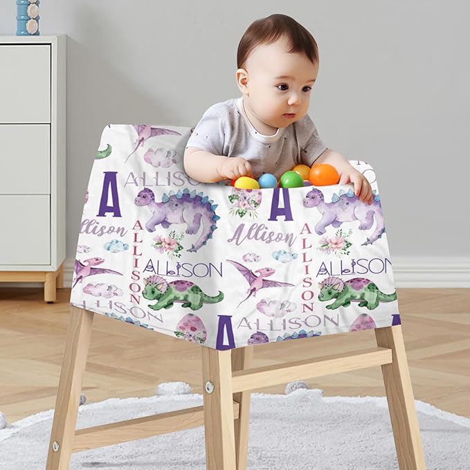 Personalized Baby Car Seat Cover Stroller Canopy: Custom Name Newborn Baby Boy Girl Elastic Dinosaur Nursing Cover for Moms First Birthday Gift Purple(one Size)
