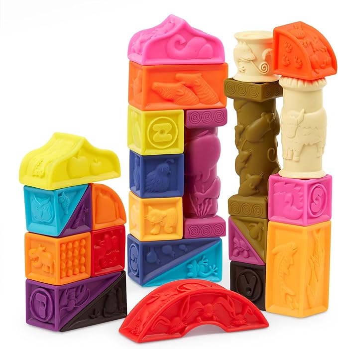 B. toys – Alphabet Learning Blocks for Babies & Toddlers – 26 Soft Squeezable ABC Blocks with Textured Animals – Educational Toys for Sensory Play, Bath Time & Early Development – 6+ Months