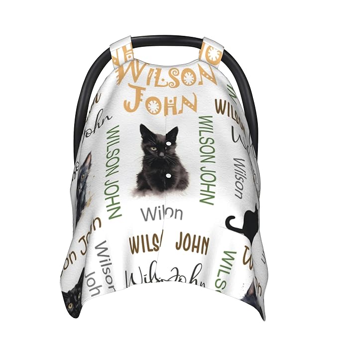 Personalized Baby Car Seat Canopy with Name Custom Minky Cat Car Seat Covers Nursing Cover for Breastfeeding Multi-Use Cover Infant Carrier Carseat Winter Cover for Newborn Girls Boys