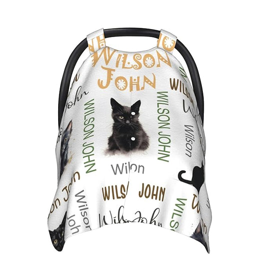 Personalized Baby Car Seat Canopy with Name Custom Minky Cat Car Seat Covers Nursing Cover for Breastfeeding Multi-Use Cover Infant Carrier Carseat Winter Cover for Newborn Girls Boys