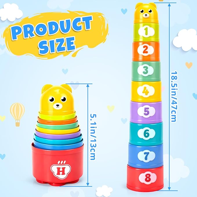 Stacking Cups Toys for Toddlers 1-3, Baby Toys Stacking Cups & Teething Toy for Babies 6-12 Months Montessori Educational or Bath Fun Stacking Blocks for Toddlers 1-3