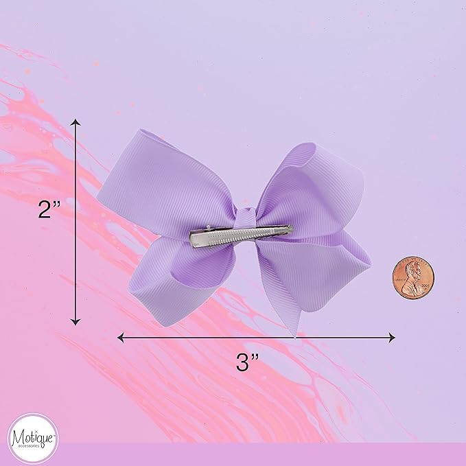 3 Inch Grosgrain Bow for Little Girls- Set of 2 (Lavender)