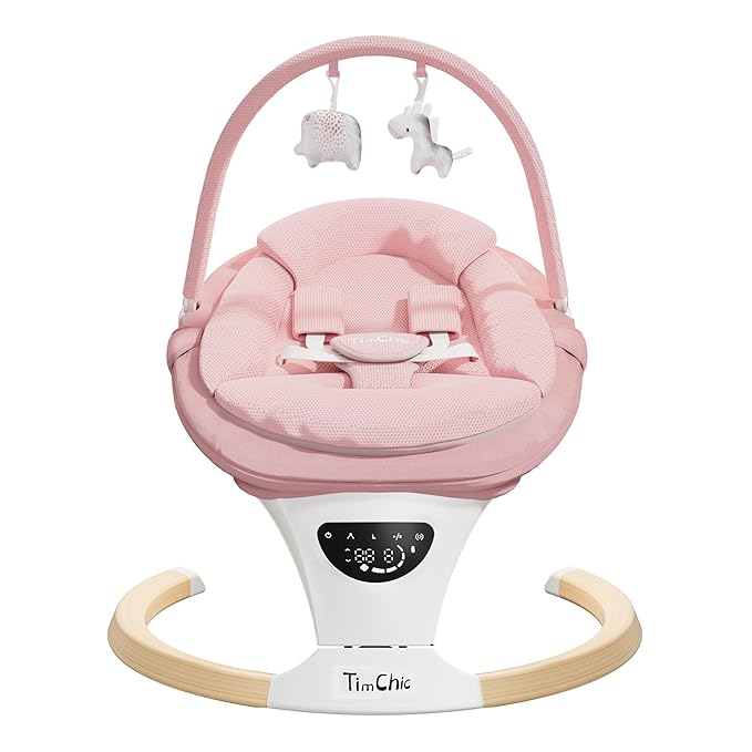 Baby Swings for Infants, Portable Infant Swing with 5-Speeds, 3-Adjustable Height, 3 Timer & 12 Lullabies, Mutil-Function Electric Swing for Baby, Indoor & Outdoor Use (Pink)
