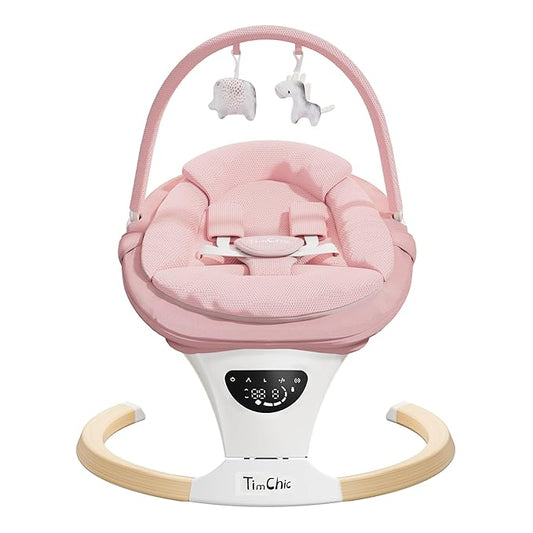 Baby Swings for Infants, Portable Infant Swing with 5-Speeds, 3-Adjustable Height, 3 Timer & 12 Lullabies, Mutil-Function Electric Swing for Baby, Indoor & Outdoor Use (Pink)