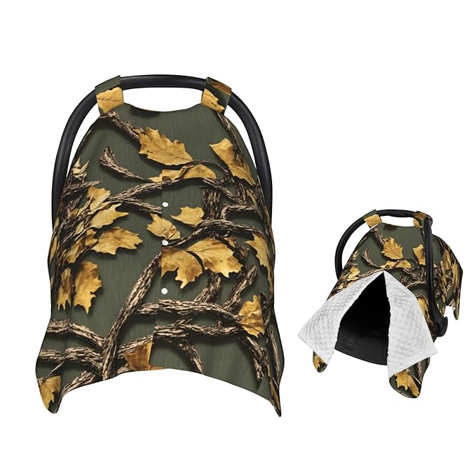 Camouflage Leave Baby Car Seat Canopy and Nursing Cover for Breastfeeding Multi-Use Cover Lightweight Infant Stretchy Carrier Carseat Winter Cover for Newborn Girls Boys