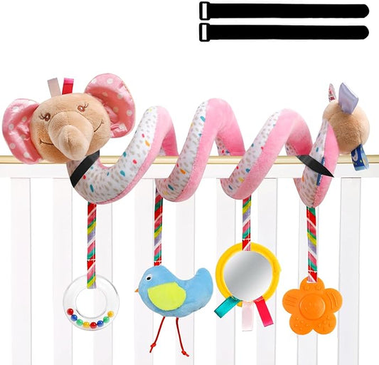 GKDOMS Baby Car Seat Toys Activity Stroller Toy for Boys Girls 0 3 6 9 10 12 Months, Spiral Hanging Plush Toys, Baby Shower Thank You Gifts