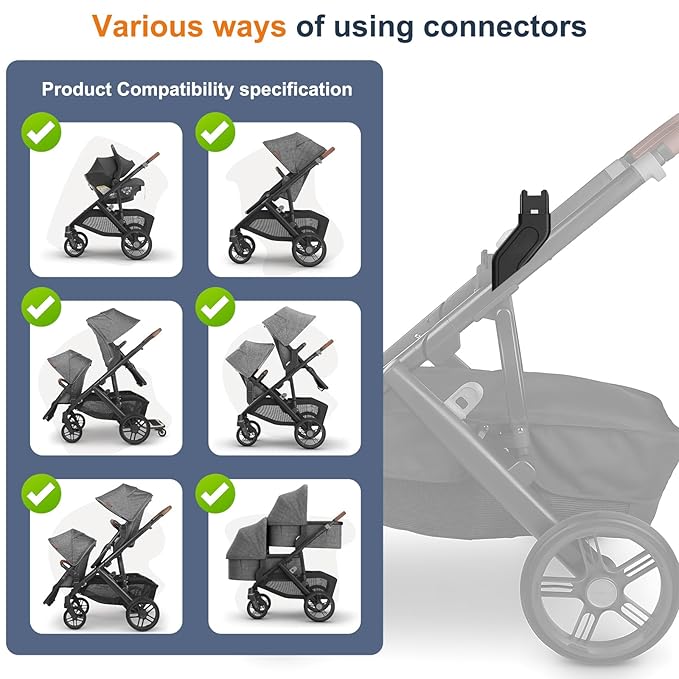 UTNVBTR Upper Adapter Accessories Compatible with UPPAbaby Vista, Vista V2, and Vista V3 Strollers – Secure Fit for Bassinet, Toddler Seat, Aria, Mesa V2, or Mesa Max Infant Car Seats – 1 Set