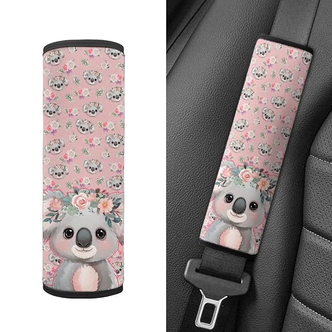 Biyejit Koala Flowers 2 Pieces Car Seat Strap Covers Soft Seat Belt Pads Cover for Kids Car Seat Straps Shoulder Pads Infant Stroller Strap Covers Seat Safety Belt Cushion for Boy Girls