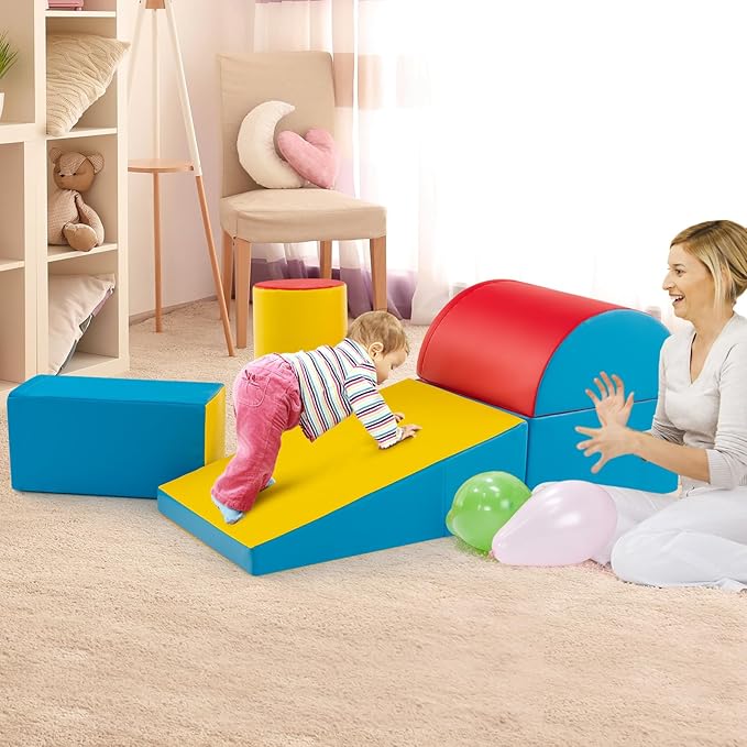 Costzon Climbing Toys for Toddlers, 5 Pieces Soft Foam Block Play Structures Infants Climbers for Child Development, Waterproof Indoor Crawl and Climb Foam Play Set for Kids Preschool Baby