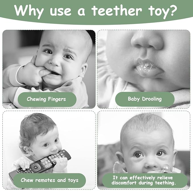 Aolso 2PCS Silicone Baby Teething Toys, Cell Phone Teether Toys with 2PCS Pacifier Clip, Baby Teething Toys for 0-12 Months, Baby Phone Chew Toys BPA Free/Freezable/Dishwasher(Purple&Green)