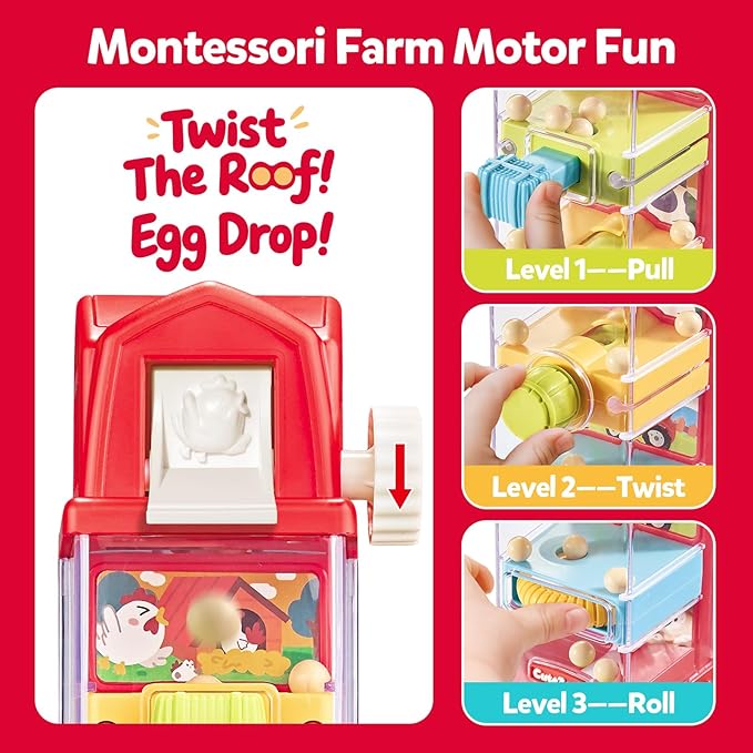 Farm Egg Drop Toy for Toddlers 2-4, Montessori Toy for 2 Year Olds, Fine Motor Activity, Cause and Effect Learning, Quiet Travel 2 3 Year Old Gift for Boys Girls