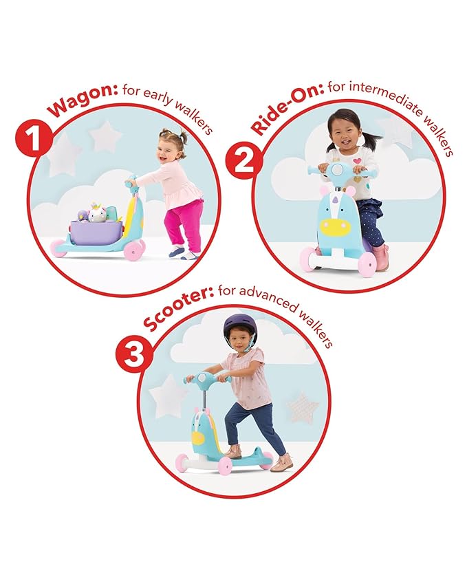 Skip Hop 3-in-1 Baby Activity Push Walker to Toddler Scooter, Zoo Unicorn & Baby Phone Toy, Zoo, Unicorn