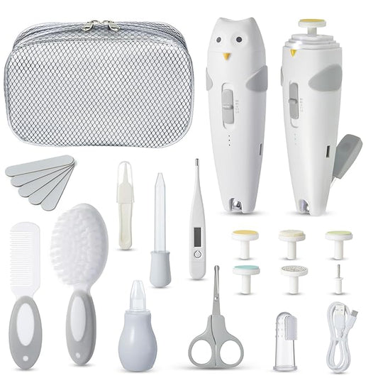 Lictin Baby Healthcare and Grooming Kit, 26 in 1 Rechargeable Nail Trimmer Electric Set,Safe File with Auto Light, Newborn Nursery Health Care Portable Safety Set for Infant Toddlers Boys Girls, Grey