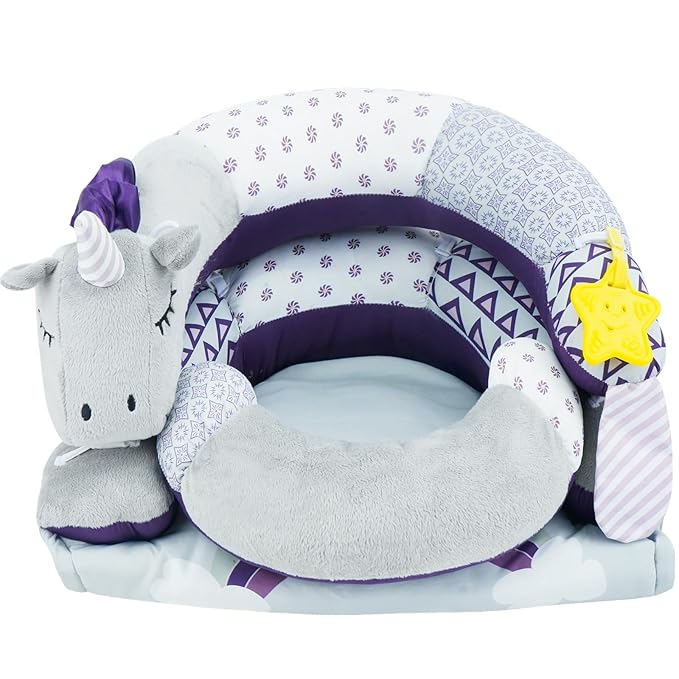 Lovvie & Joy 2-in-1 Tummy Time Mat & Seated Support Pillow,Baby Tummy Time Pillow Support for Newborns and Older Babies,with Detachable Support Pillow and Toys Unicorn
