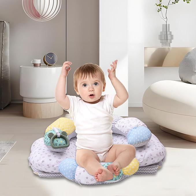 MIIMER 4-in-1 Tummy Time Baby Mat & Seated Support Cushion, Detachable Nursing Pillow with High, Firm, Large Area, Removable and Machine Washable Slipcovers, Baby Play Mat and Toys 0-24 Months