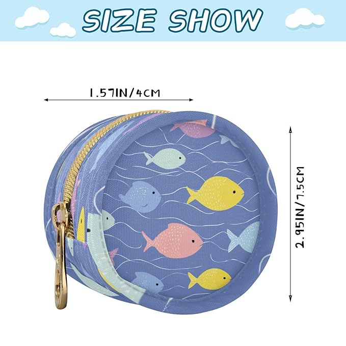 Pacifier Holder with Clip Pacifier Case for Diaper Bag Round Baby Pacifier Pouch Box Bag Portable Blue Fishes and Water Ripple