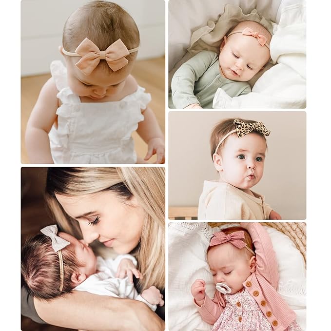 Jesries 21 PCS Baby Headbands and Bows Hairbands Soft Nylon Elastics Handmade Girls Hair Accessories for Newborn Babies Infant Toddlers Kids