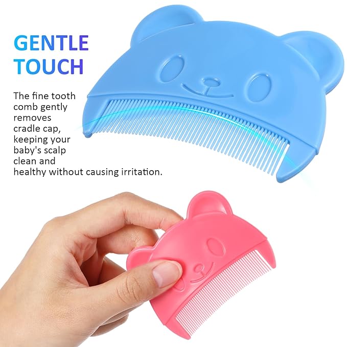 Toyvian 6 Pcs Cradle Cap Combs: Cradle Cap Brush, Plastic Cute Bear Shaped Baby Hair Combs - Double Sided & Gentle Touch - Fine Tooth Bath Brush for Newborn Baby Dandruff (Random Color）