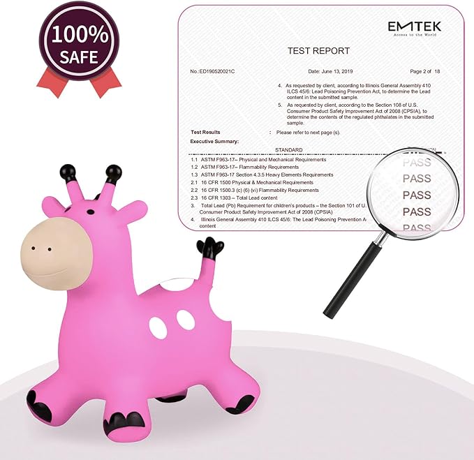 INPANY Giraffe Pink Bouncy Horse Hopper - Toddler Hopping Toys, Inflatable Animal Hopper, Jumping Horse, Outdoor Indoor Ride on Rubber Bouncer, Birthday Gift for 2 3 4 Year Old Boy Girl