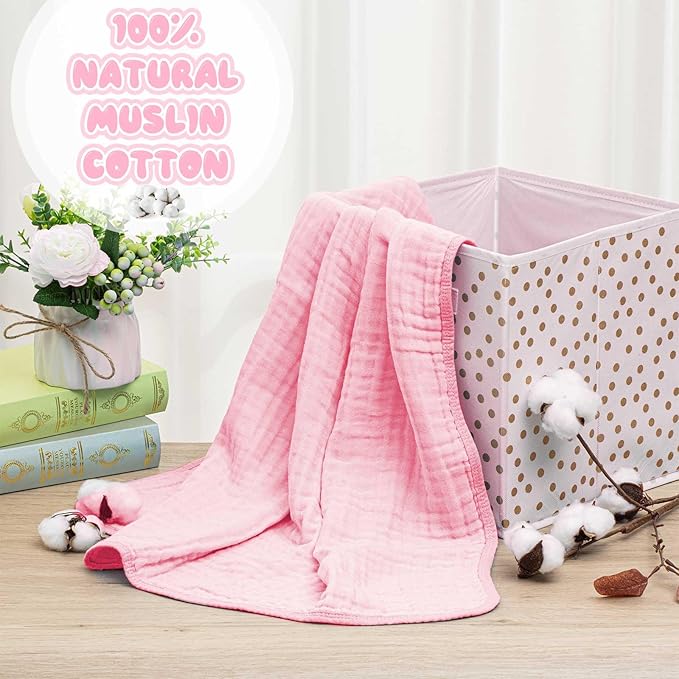 Preboun 3 Pcs Muslin Baby Hooded Towels Cotton Absorbent 6 Layers Cute Bath Toddler Towels for Newborn Kids Girl Infant Boys Toddler Shower Gift Supplies (Grey,Pink,White)
