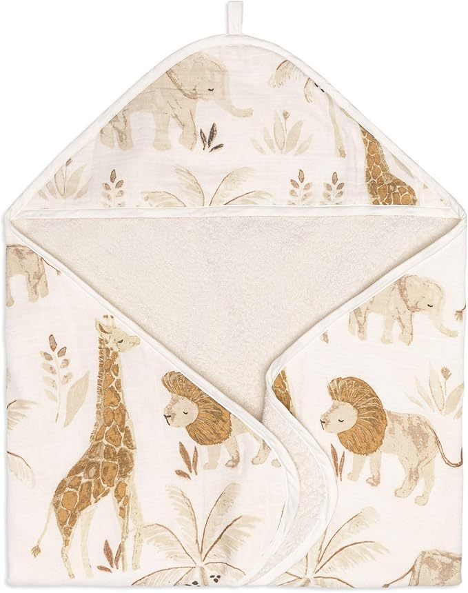 Crane Baby Hooded Towel, 100% Cotton & Terry Cloth Hooded Baby Towels for Boys & Girls, Safari Animal, 30" w x 30" h, Hooded Baby Beach Towel, Baby Pool Towel, Baby Bath Towel, Hooded Towels for Baby