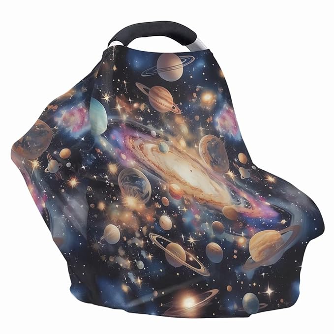 Binienty Baby Car Seat Cover for Boys Girls - Universe Planet Print Mom Nursing Breastfeeding Covers Infant Stroller Cover, Holiday Gifts