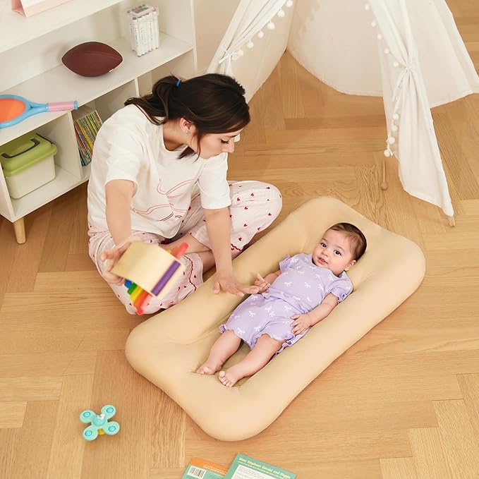 Lucakuins Baby Lounger 0-18 Months, Baby Lounger for Newborn, Soft Organic Cotton Breathable Lounger for Infants (Apricot Baby Lounger)