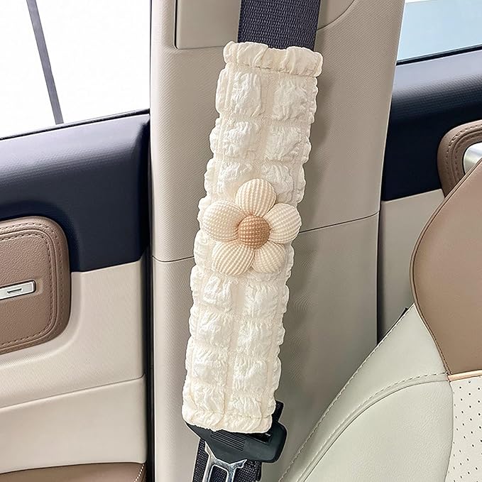 Car Seat Belt Cover Pad, 2 Pack Flower Car Accessorie Seatbelt Covers Cushion Neck Shoulder Strap Protector Universal Seat Belt Cover for Adults and Kids (Texture Flower)