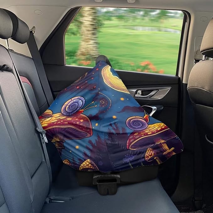 ZFRXIGN Mushroom Car Seat Covers for Babies Boy Girl Stretchy Nursing Cover for Breastfeeding Carseat Covers Canopy Shopping Cart Cover for Travel Moon Night Snail