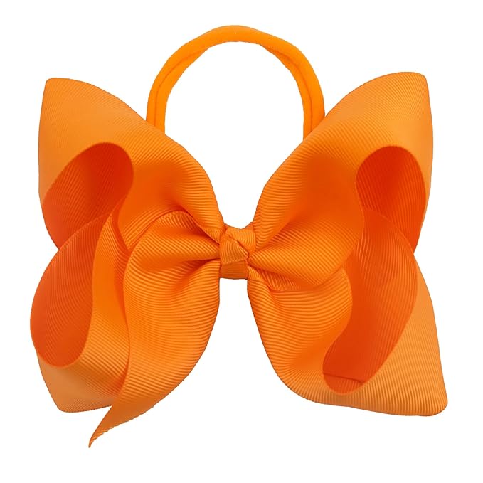 2Pcs 6 Inches Ribbon Baby Girls Headbands Infant Elastic Hairbands Large Cheer Bow Hair Band Accessories for Child Toddlers Girls (Orange)