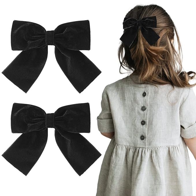 2PCS Velvet Hair Bows Black Hair Ribbon Clips 4" Big Fall Alligator Clips Hair Accessories for Women Girls Toddlers Kids Baby