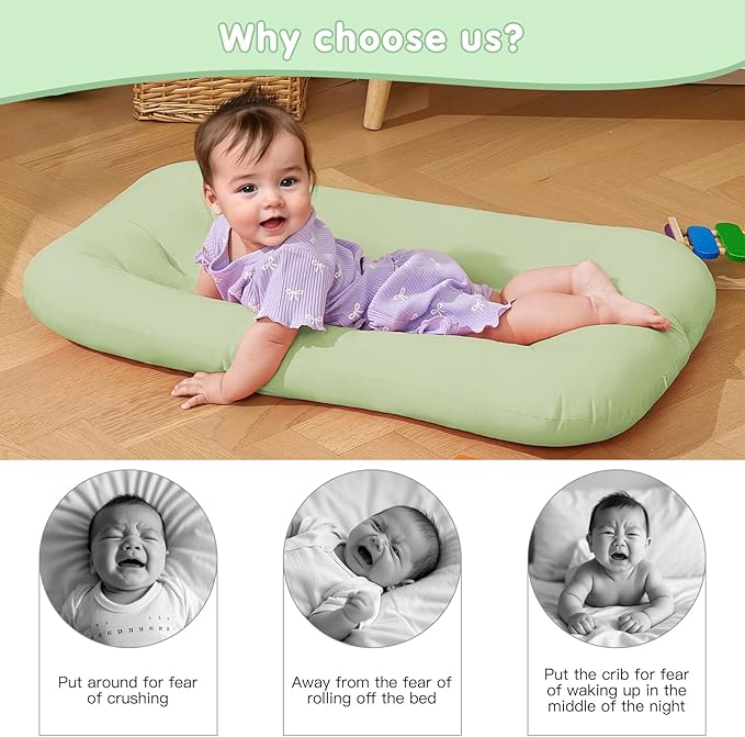Lucakuins Baby Lounger for Newborn, 0-24 Months, Bionic Design Infant Lounger for Home and Travel, Soft Organic Cotton, Newborn Babies Essentials Gifts (Pure Dark Green)