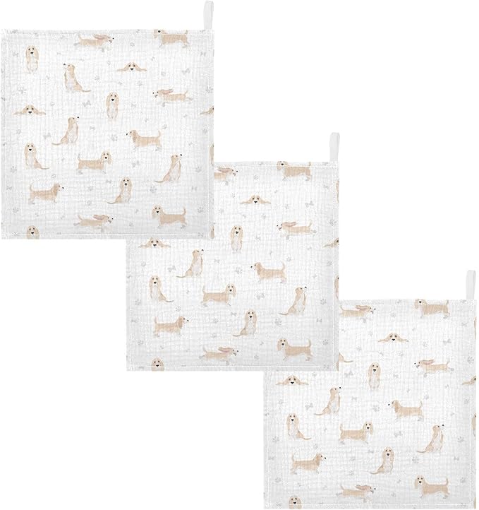 vvfelixl Baby Cotton Washcloths Basset Hound Dog Infants Bath Towel for Unisex Face Towels for Newborn, Natural Baby Wipes Delicate Skin, 11.8 X 11.8 inch, one sizex3