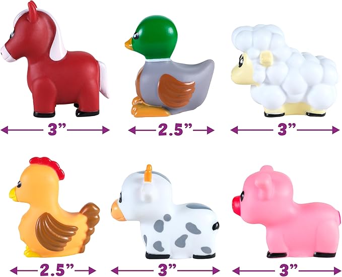 Tub Works® Barnyard™ Mold Free Bath Toys, 6 Pack | Sealed, No Hole Bath Toys Design Keeps Moisture Out | Soft, Squeezable & Float on Water | Farm Animals Baby & Toddler Bathtub Toys | Baby Pool Toys