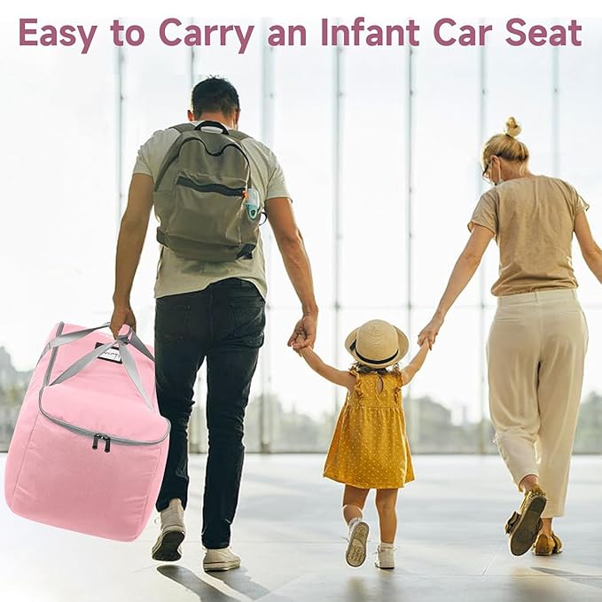 YOREPEK Infant Carseat Cover for Airplane Travel Compatible with All Nuna Pipa Car Seat and Base, Uppababy Mesa and Base, Padded Car Seat Bags for Air Travel, Car Seat Bag with 5 Protective Feet,Pink