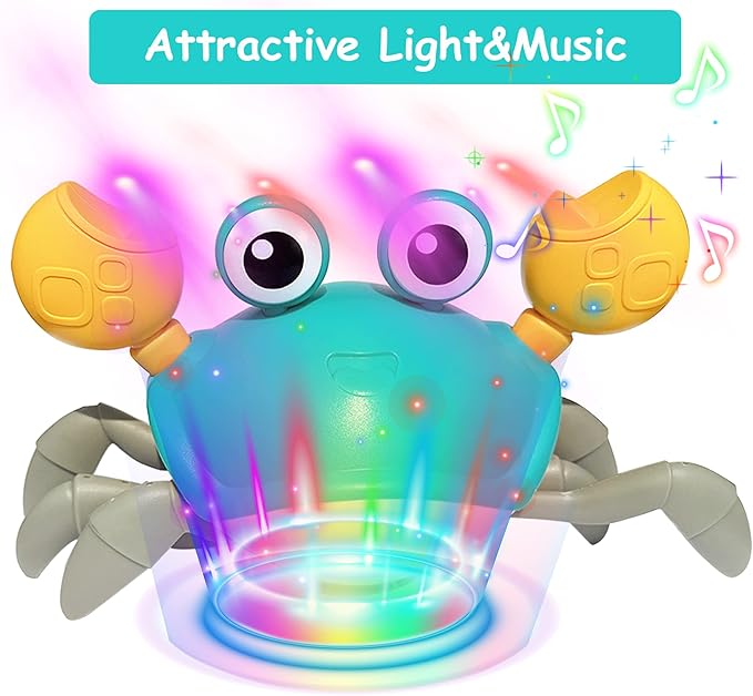 Baby Toys Crawling Crab - Infant Tummy Time Toys 3 4 5 6 7 8 9 10 11 12 Baby Toys 6-12 12-18 Months Light-up Musical Walking Sensory Induction Crabs Interactive Toddler 1st Boys Girls Birthday Gifts