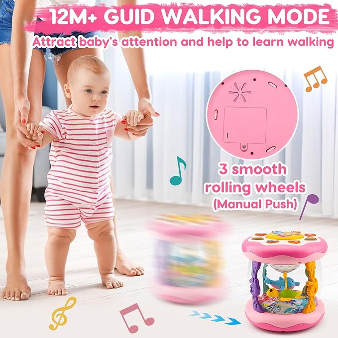 Baby Girls Toys 0-6 Months Ocean Projector Rotating Musical Light Up Tummy Time Toy Infant Aquarium 0-3 4 5 6 7 8 9 Months Crawling Toys Babies 6-12 Month Girl 1 Year Old Birthday Newborn Shower Gifts