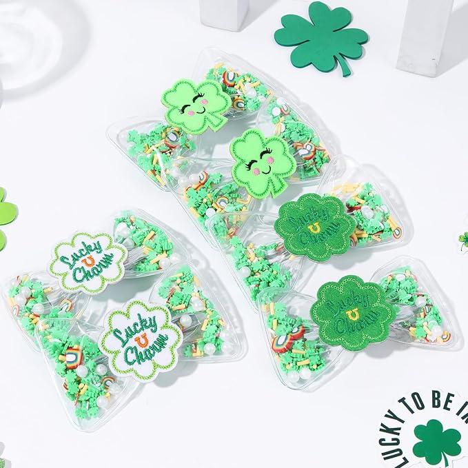 CN 6PCS St Patricks Day Hair Bows for Girls, 3.5 Inch Green Lucky Shamrock Alligator Hair Clips, Clover Hair Accessories for Girls Toddler Kids Teens Children