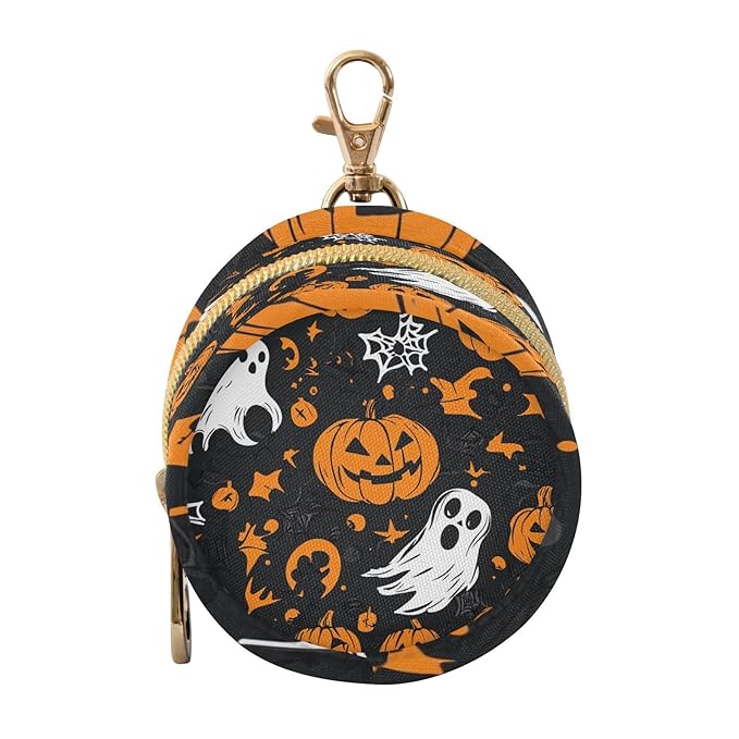 Pacifier Holder with Clip Pacifier Case for Diaper Bag Round Baby Pacifier Pouch Box Bag Portable Gothic Funny Halloween Ghost and Pumpkins