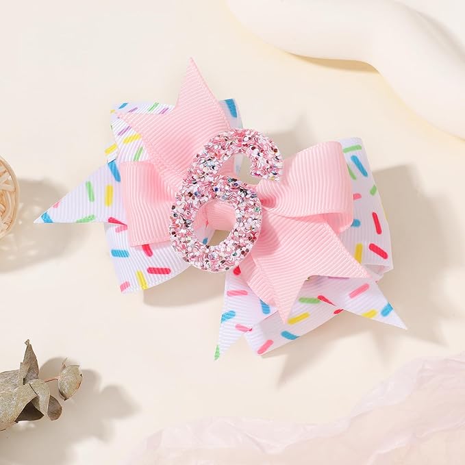 Birthday Hair Bow Hair Clips for Girls 1 2 3 4 5 6 Years, Baby Girl Accessories Bow Birthday Decorations, Pink Baby Girls Ice Cream Hair Bows Clips for 6th