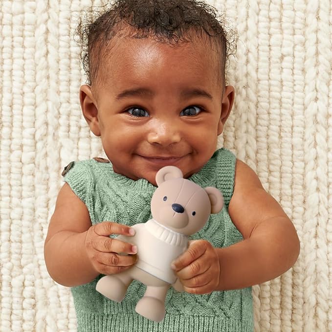 Itzy Ritzy Natural Rubber Teether – BPA-Free Soft & Durable Infant Teething Toy, Easy for Little Hands to Grab & Squeeze, Designed for Babies & Toddlers (Bear)