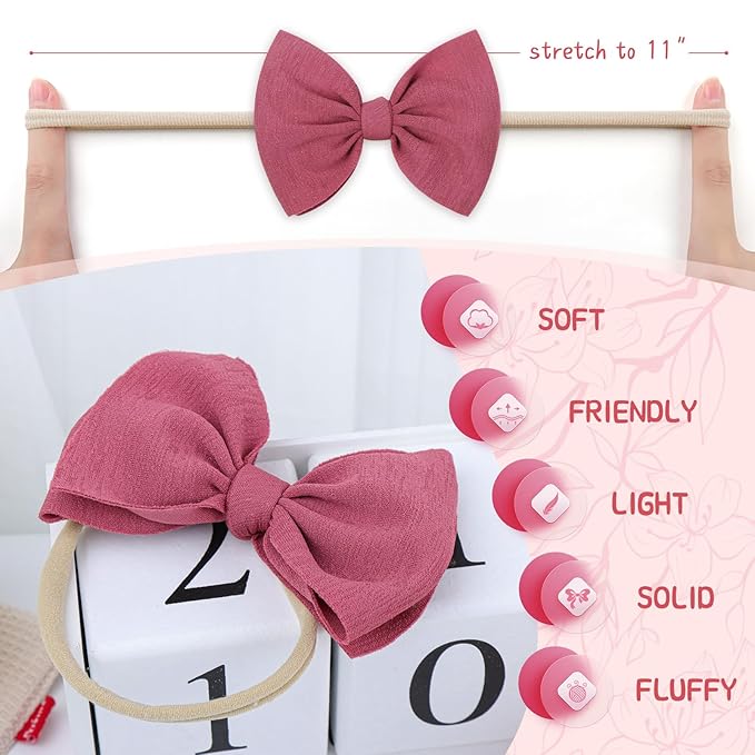 YanJie 4.5'' Baby Girls Soft Nylon Headbands Newborn Bows Handmade Hairbands Hair Accessories for Newborn Infant Toddler Kids 16Pcs