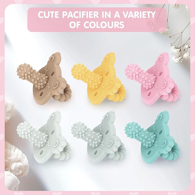 Silicone Teether Pacifier – Massaging Bumps Infant Teething Relief Pacifier, Food-Grade Teething Toys for Dishwasher Safe, Easy to Hold Baby Pacifier Soothes Sore Gums, BPA Free 【6 Pack】