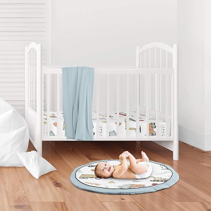 Sweet Jojo Designs Construction Truck Boy Baby Playmat Tummy Time Infant Play Mat - Grey Yellow Orange Red and Blue Transportation
