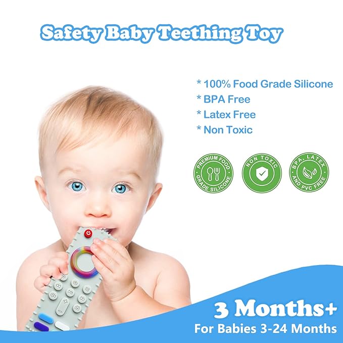 ROBBEAR Baby Teething Toys, Food Grade Silicone Teethers for Babies 3 6 12 18 Months, Fire TV Remote Shape Infant Chew Toys for Boys and Girls, Freezer BPA Free (Black+Black)